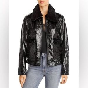 7 For All Mankind Shiny Black Genuine Leather Jacket NWT size X-Small